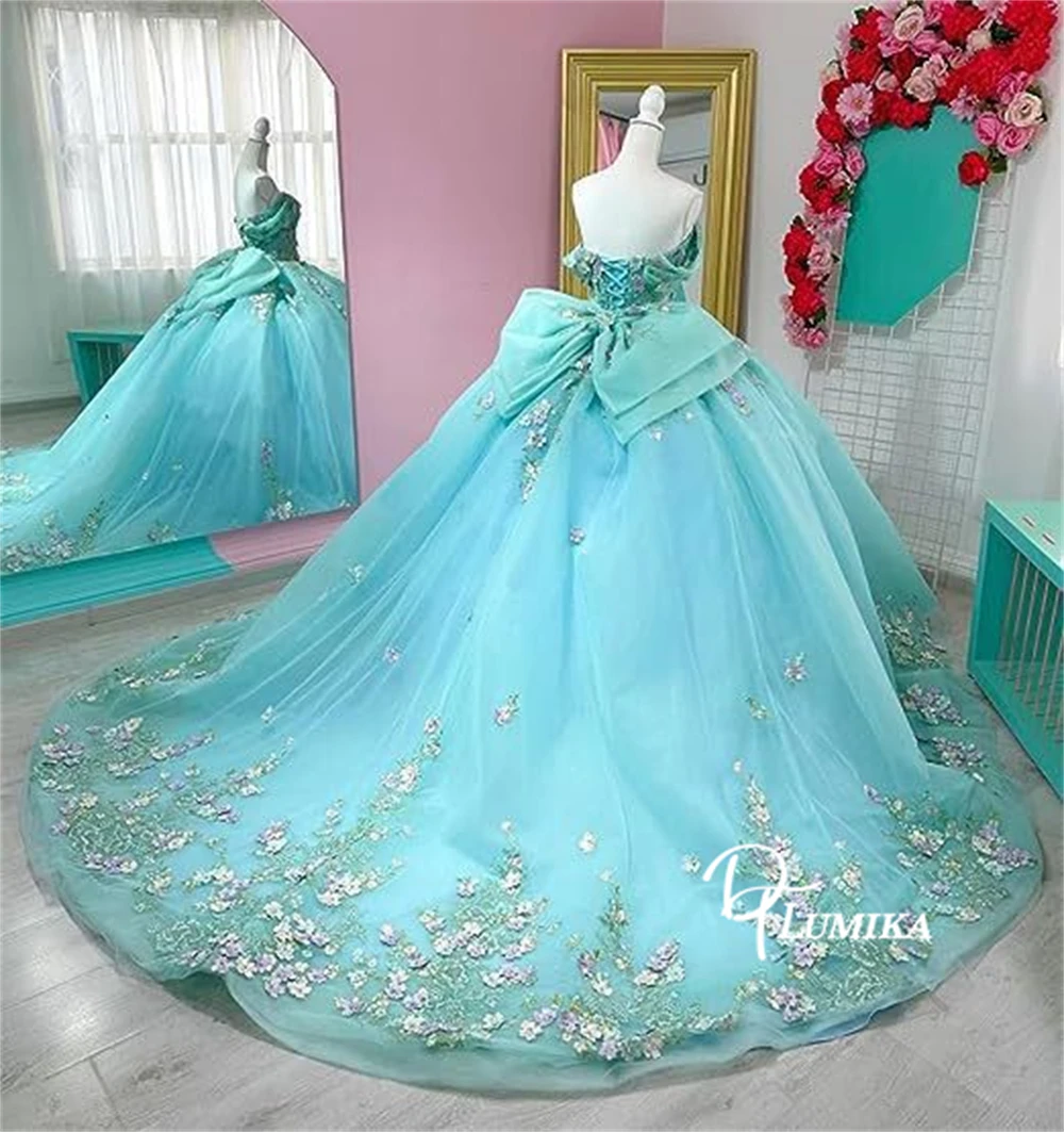 DTLumika Off the Shoulder Floral Sweet 15 Dresses Flowers Appliques Ball Gown Quinceanera Dresses Coming of Age Party Gowns
