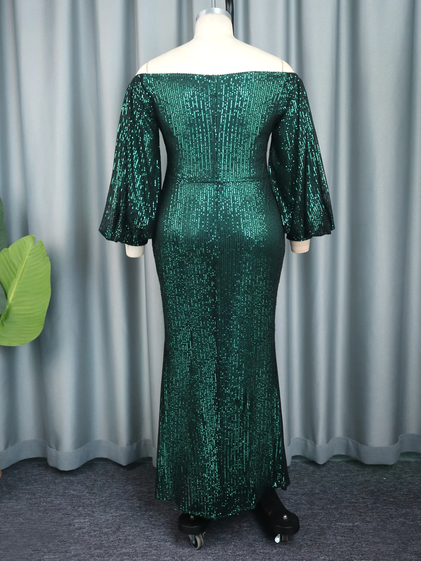 Green Sheath Dresses for Women Plus Size Cold Shoulder Lantern Sleeve High Waist Sequins Evening Wedding Party Outfits 4XL 2023