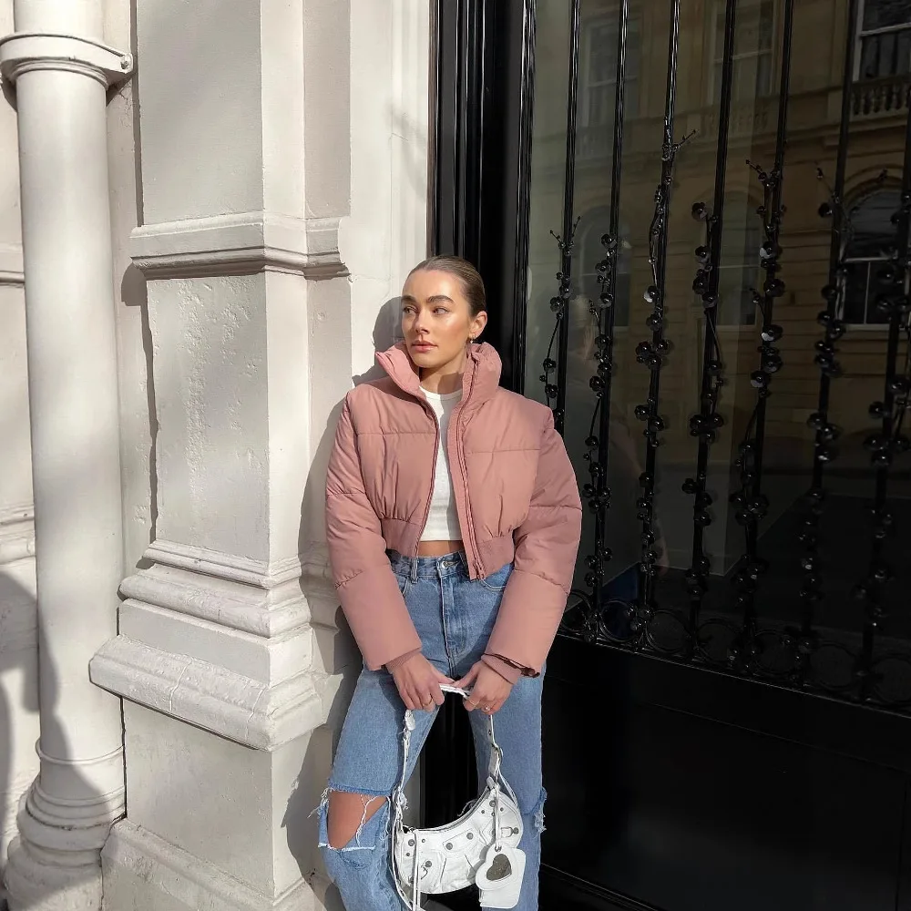 

Хлопковый кардиган с высоким воротником и длинными рукавами, ультракороткая куртка на молнии для осени и зимы, утолщенный топ в европейском и американском стиле