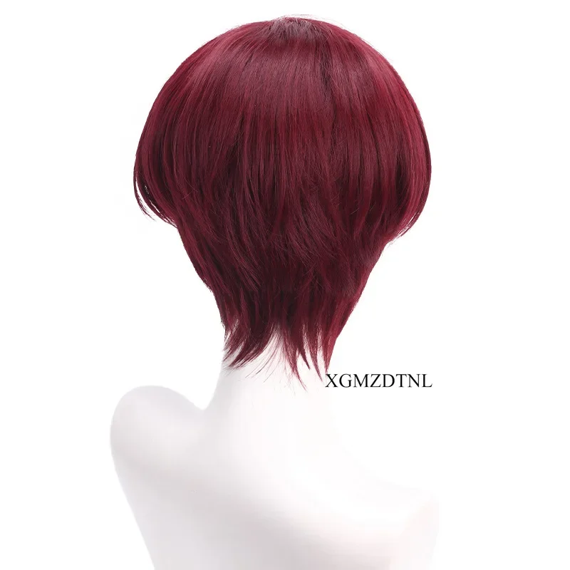 Anime WIND BREAKER Hayato Suo Cosplay Wig 40cm Dark Red Hair Accessories Ear Clips Eyepatch Halloween Roleplay Party Props