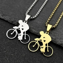 Bicycle Road Pendant Necklace for Men Stainless Steel Gold Color Sports Style Chain Jewelry Gifts accesorios para hombre kette