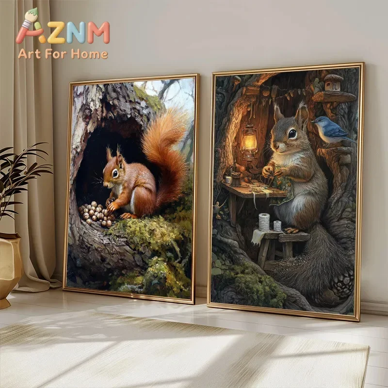 Retro Realism Naturalism Whimsical Wild Boar Water Vole Among Reeds Animals Poster Canvas Paintings Wall Art Pictures Home Decor