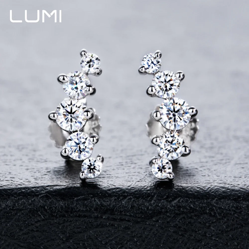 قوس على شكل خمسة أحجار 925 أقراط فضية 2-3 مللي متر مويسانيتي فريد جميل الزفاف الذكرى الأذن هوب للجنسين هدية #2