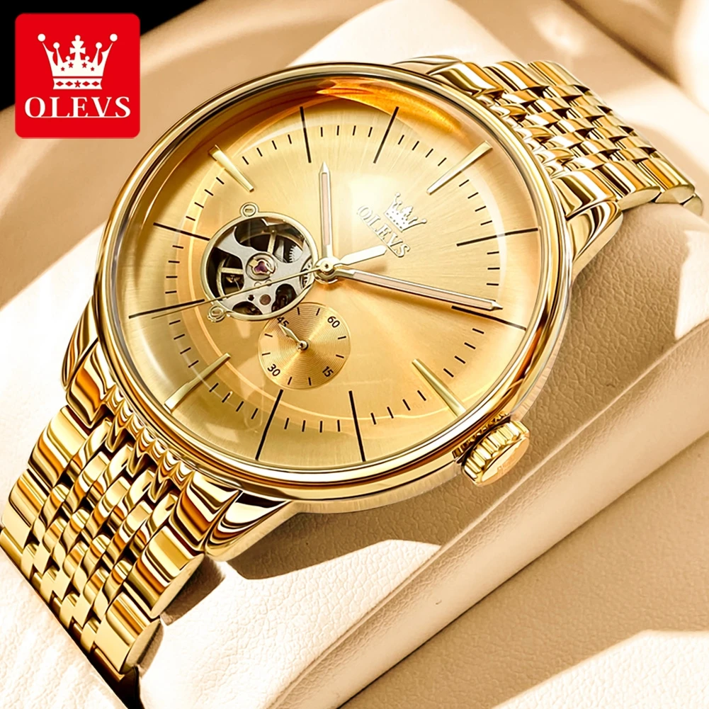 

OLEVS 6708 Man Automatic Watches Original Mechanical Waterproof 30m Curved Mirror Luxury Business Mens Watch