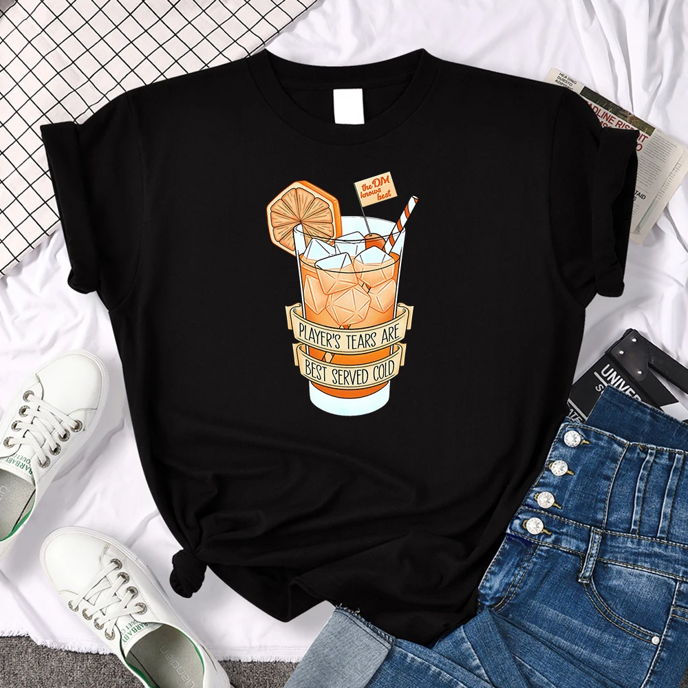 Casual Summer Aesthetic Hipster Tshirt Women Simple Wild T Shirt  Top A Glass of Iced Orange Drink Print T-shirt 