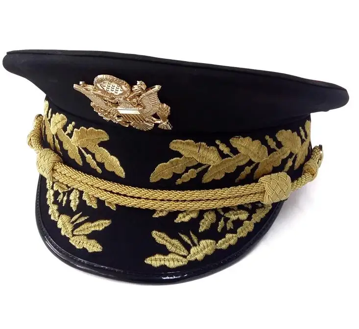 US Military Hat Embroidery Officer Commander Cap Metal Wind Band