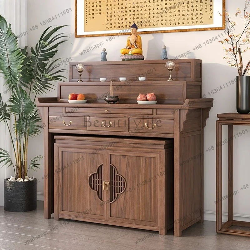 

yj7 Black Walnut Shrine Shrine Incense Case Household God of Wealth Bodhisattva Xianjia Solid Wood Platform