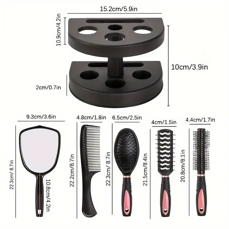 5 Pcs Hair Brush and Comb Set with Mirror and Holder, Professional Salon Hair Brush Set for Wet or Dry Hairll Hair ,All Hair