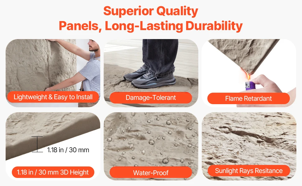 VEVOR 3D Wall Panels 4Pack 48x24in PU Natural Stone Imitation Wall Art Tiles Interior Home Decor for Ceiling Bedroom Gaming Room