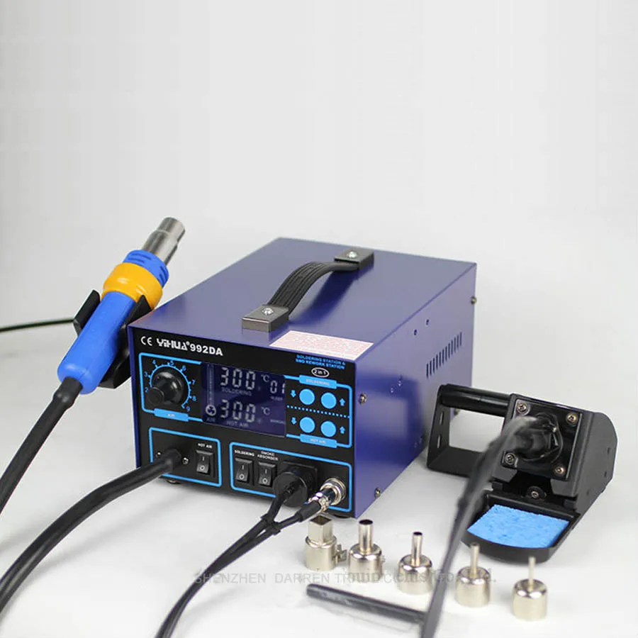 110V/220V Digital Display Rework Station Soldering Iron Station with Hot Air Gun English Manual 992DA