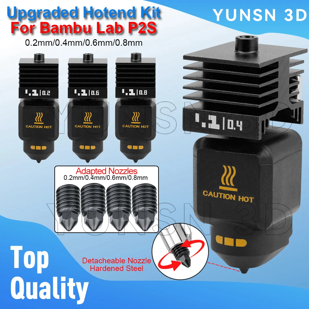 

Upgraded Hotend Kit For Bambu Lab P2S 0.2/0.4/0.6/0.8mm Detachable Nozzle Hot End For Bambulab P2S 3D Printer Replacement Part