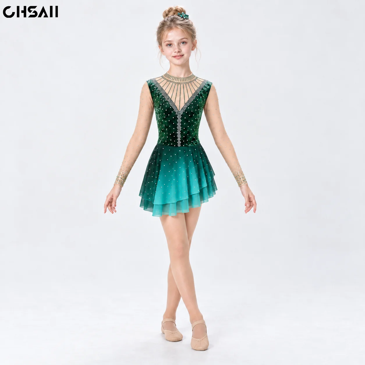 Women'S Green Formal Wear - Girls Green Figure Skating Dress Long