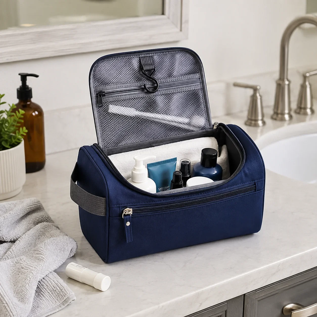 Hanging Toiletry Bag Travel Wash Bag Cosmetic Organizer Multi Pocket Oxford Cloth Makeup Storage Case for Women Men Bathroom Use