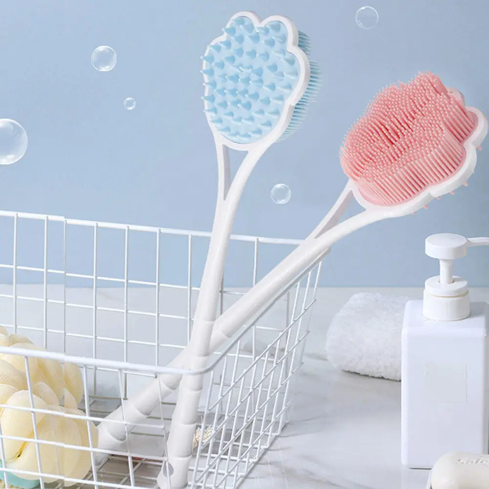

2Pcs Silicone Shower Brush Long Handle Body Exfoliating Bath Scrubber for Back Cleaning Skin Smoothing Circulation Massage