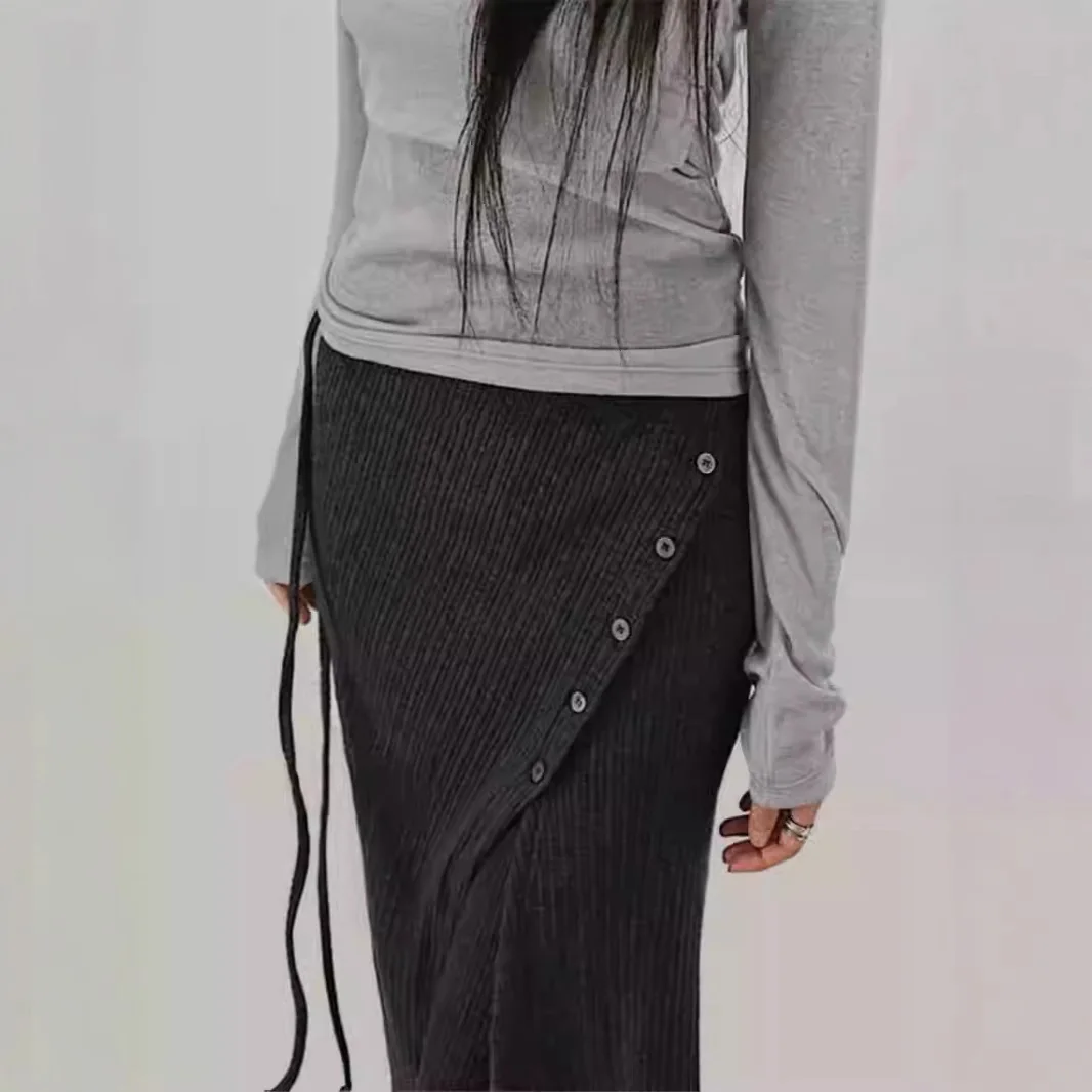 Уличный тренд, модная трикотажная юбка с высокой талией для похудения + брюки прямого кроя, повседневный универсальный тренд, дизайн комплекта из двух предметов