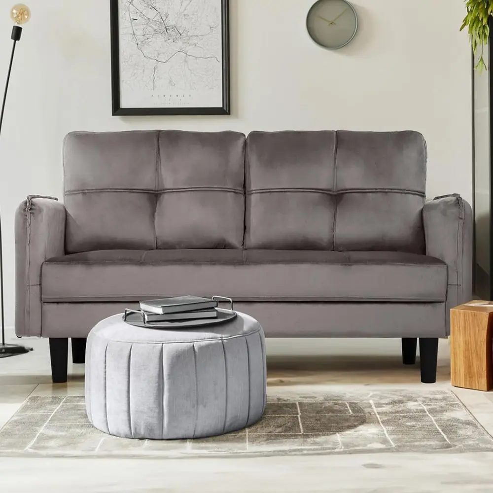 2 Seater Velvet Couch with Plush Cushions, Comfortable Loveseat Sofa for Living Room, Bedroom, or Office, 2 Seater Settee with 2
