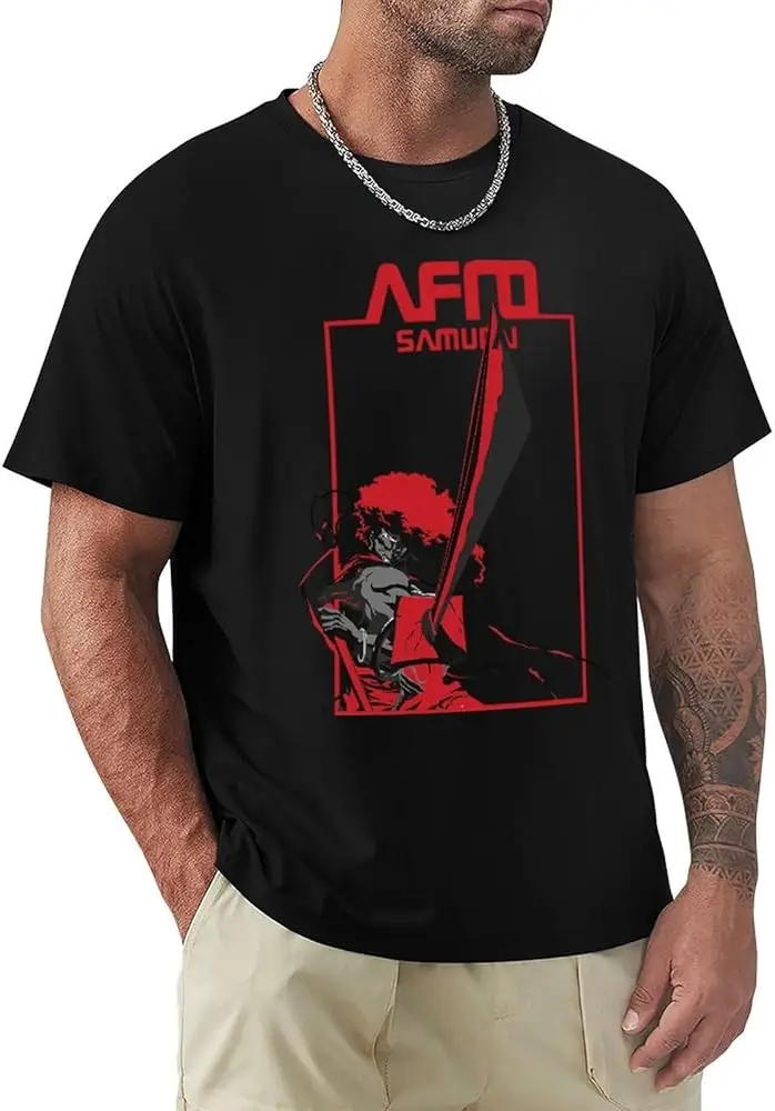 Afro Anime Samurai Shirt Men's Ventilation Comfortable Crew Neck Tee Top Youth Trend Versatile