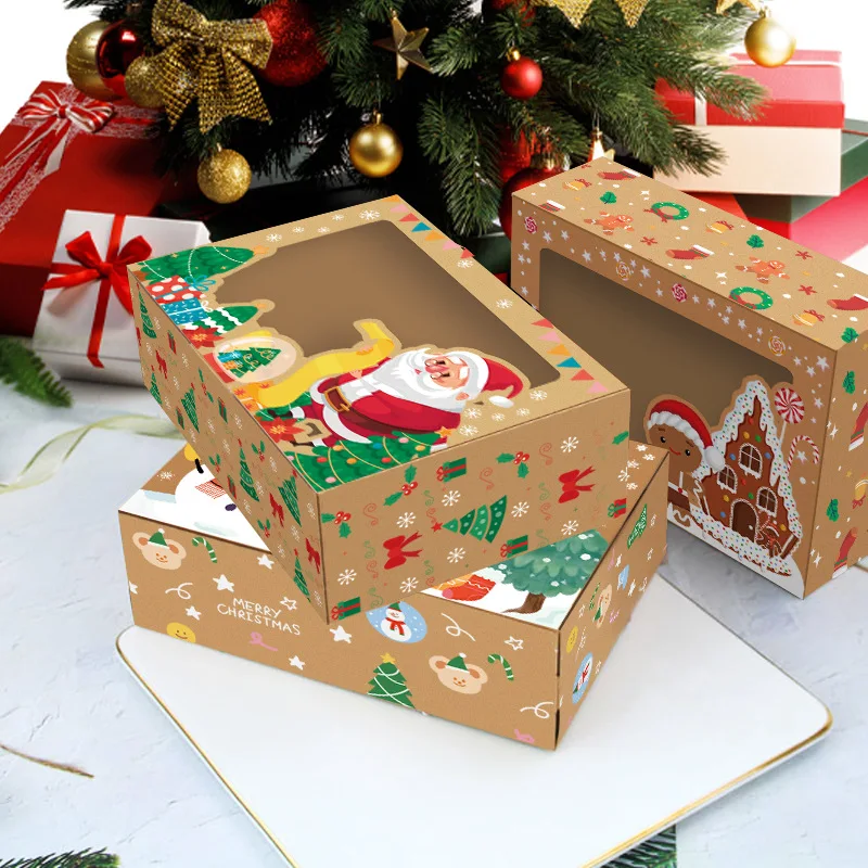 Boîte joyeux noël 3/6/12 pièces, boîte du père noël, boîte d'emballage cadeau de vacances, boîtes en papier Kraft avec étiquettes et rubans de noël