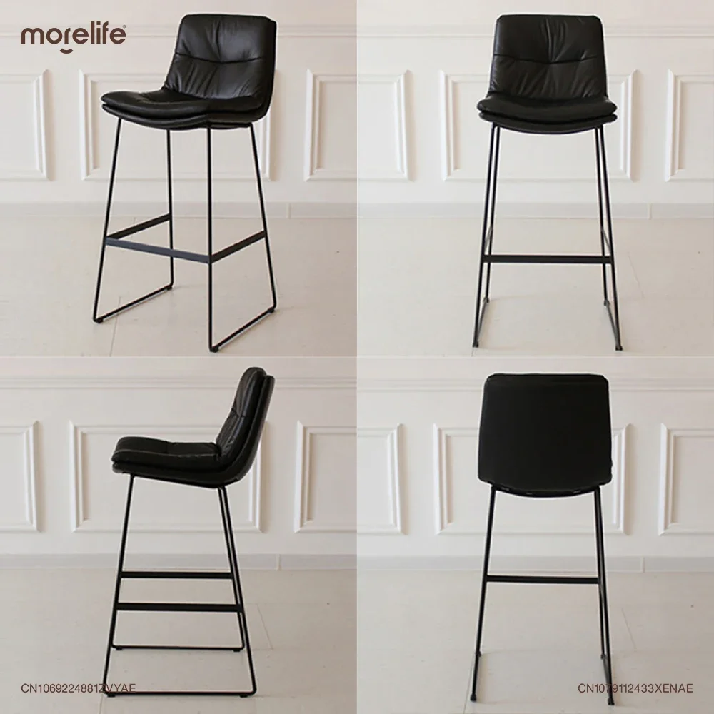 Modern Iron Backrest PU Bar Chairs Home Light Luxury Kitchen High Stool Coffee Shop Island Style Table Dining Chair Furniture