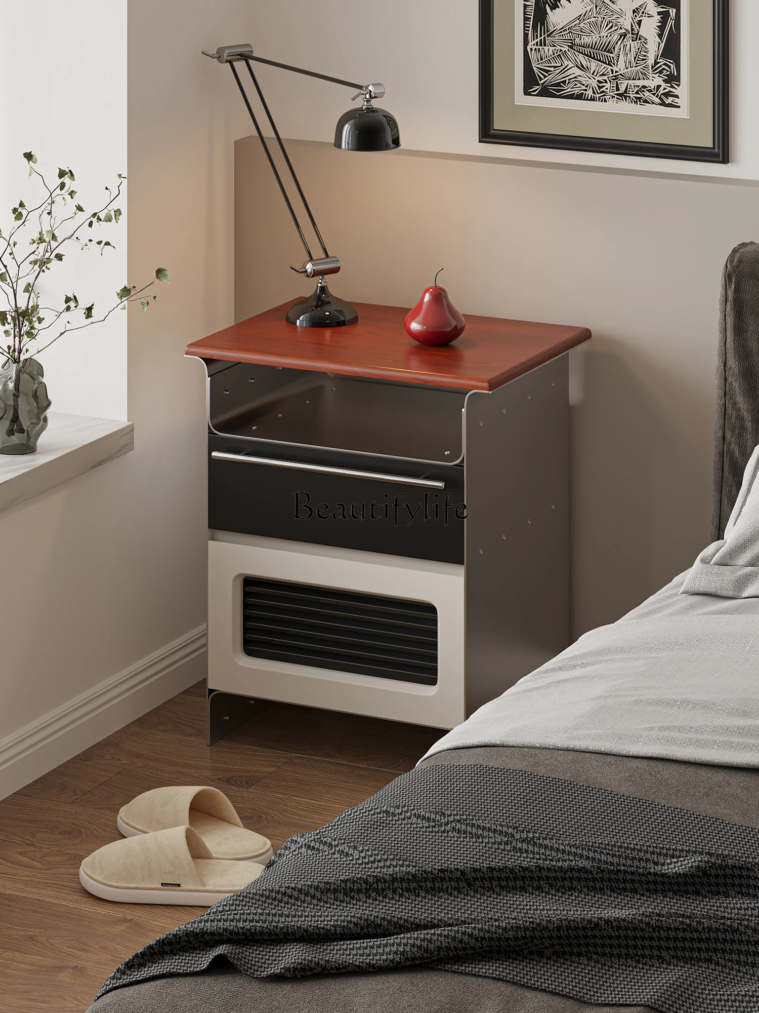 

Industrial style color matching bedside table Bedroom bedside storage cabinet