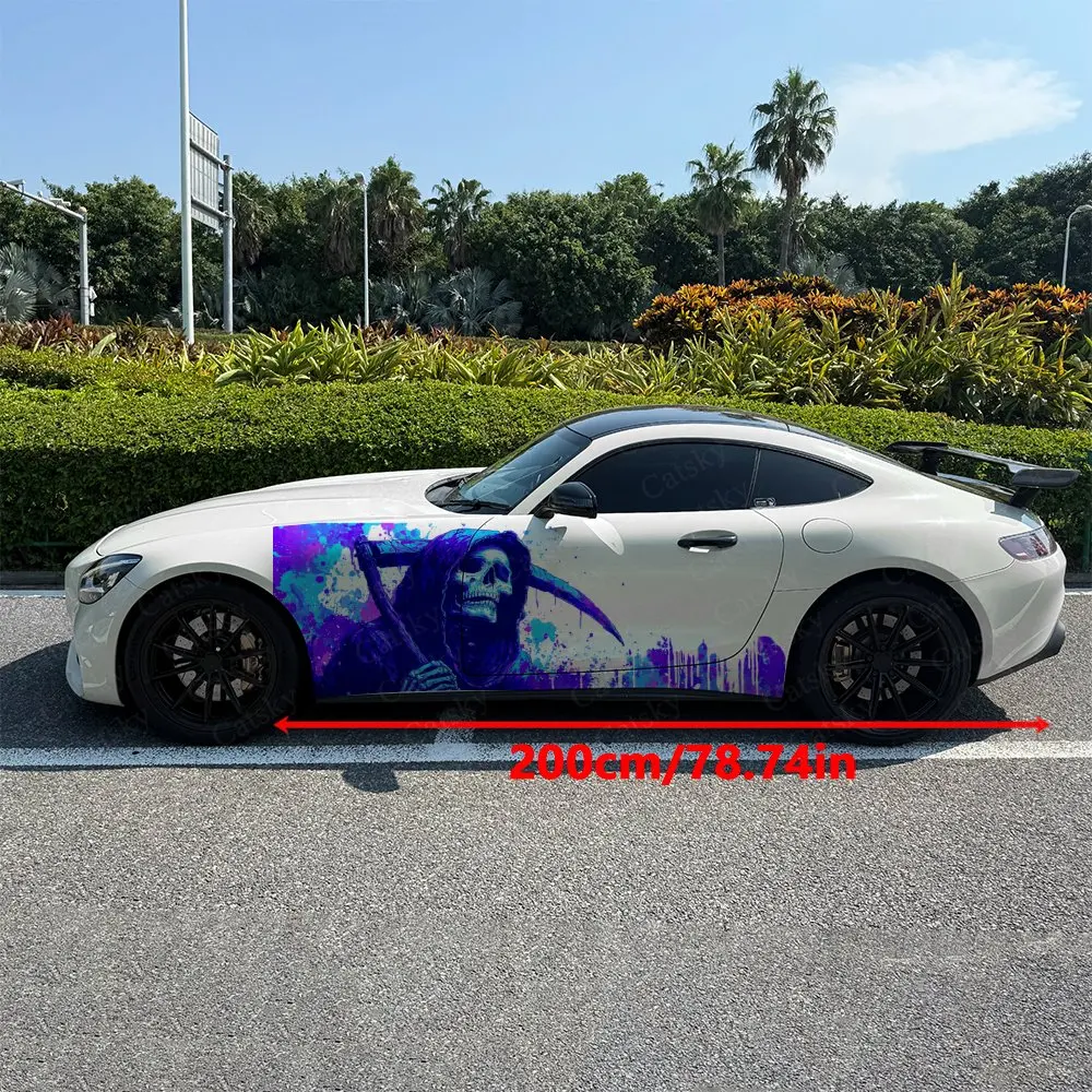 2pcs Purple & Blue Ink-Splatter Reaper Car Side Wraps, Self-Adhesive PVC Waterproof & Scratch-Resistant Stickers, Car Accessory