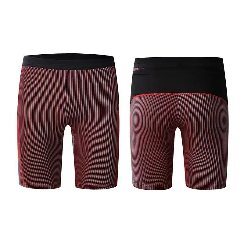 Herren-Laufshorts mit Taschen für Handy und Wasserflasche, Schnelltrocknende Athletische Kompressionsshorts, Rot Gestreifte Sportshorts – Detail 9