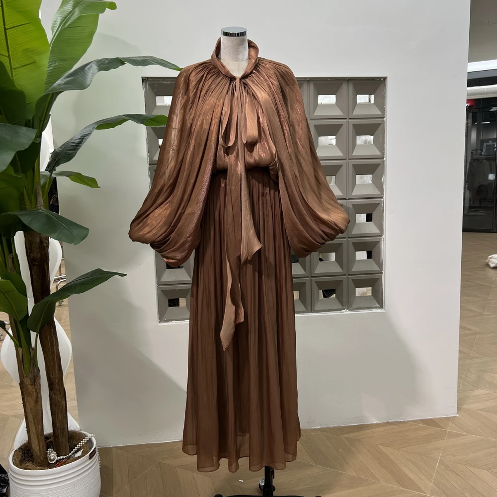 

Trendy Elegant Fashion Dress 2025 Sexy Pleated Women Long Sleeve Nightclub Evening Party Dress Celebrity Show Wear Birthday