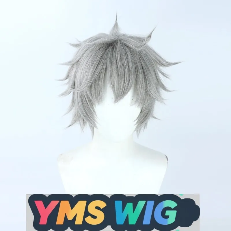 【Peluca YMS】Peluca de Cosplay de neón Genesis Evangelion EVA Nagisa Kaworu, corte de pelo gris con rizo inverso para hombres