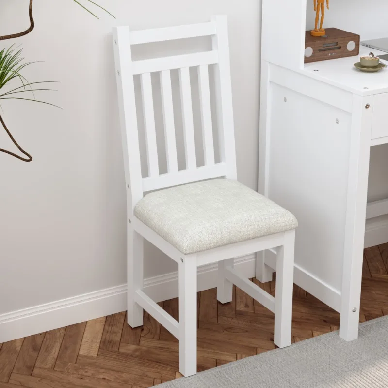 White wooden computer desk with shelves and drawers  home office study desk with chair modern laptop workstation