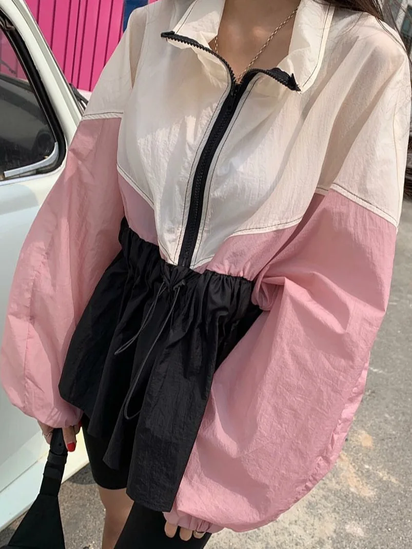 

Korean Sle Loose Casual ort Waist-Cinching Women's Jaet Thin Summer Sun Protection Outerwear Anti-Aging Coat