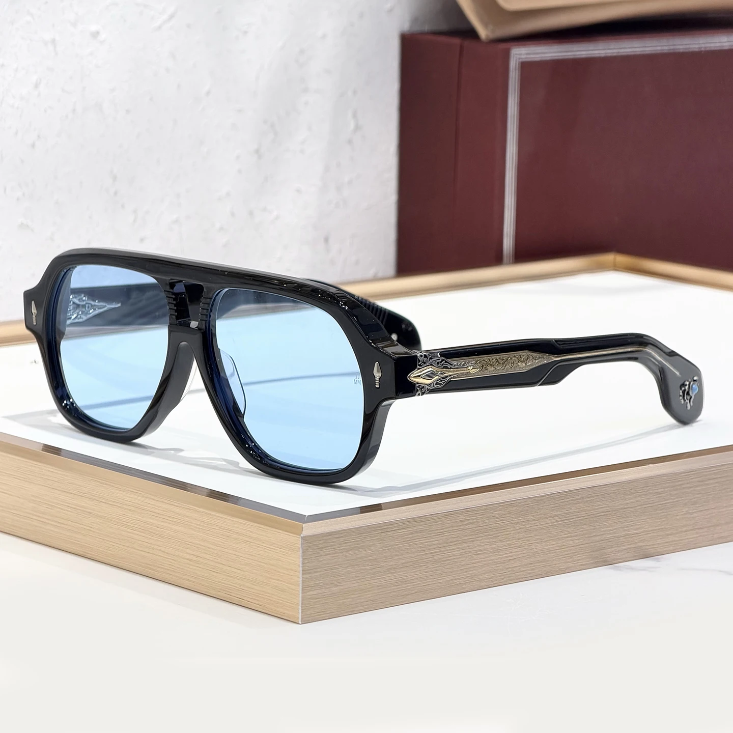 نظارات شمسية برتقالية مربعة مصنوعة يدويًا يابانية فاخرة من WILDORSE للرجال نظارات شمسية للحفلات الواقية من الشمس في الهواء الطلق للنساء بأنماط معدنية