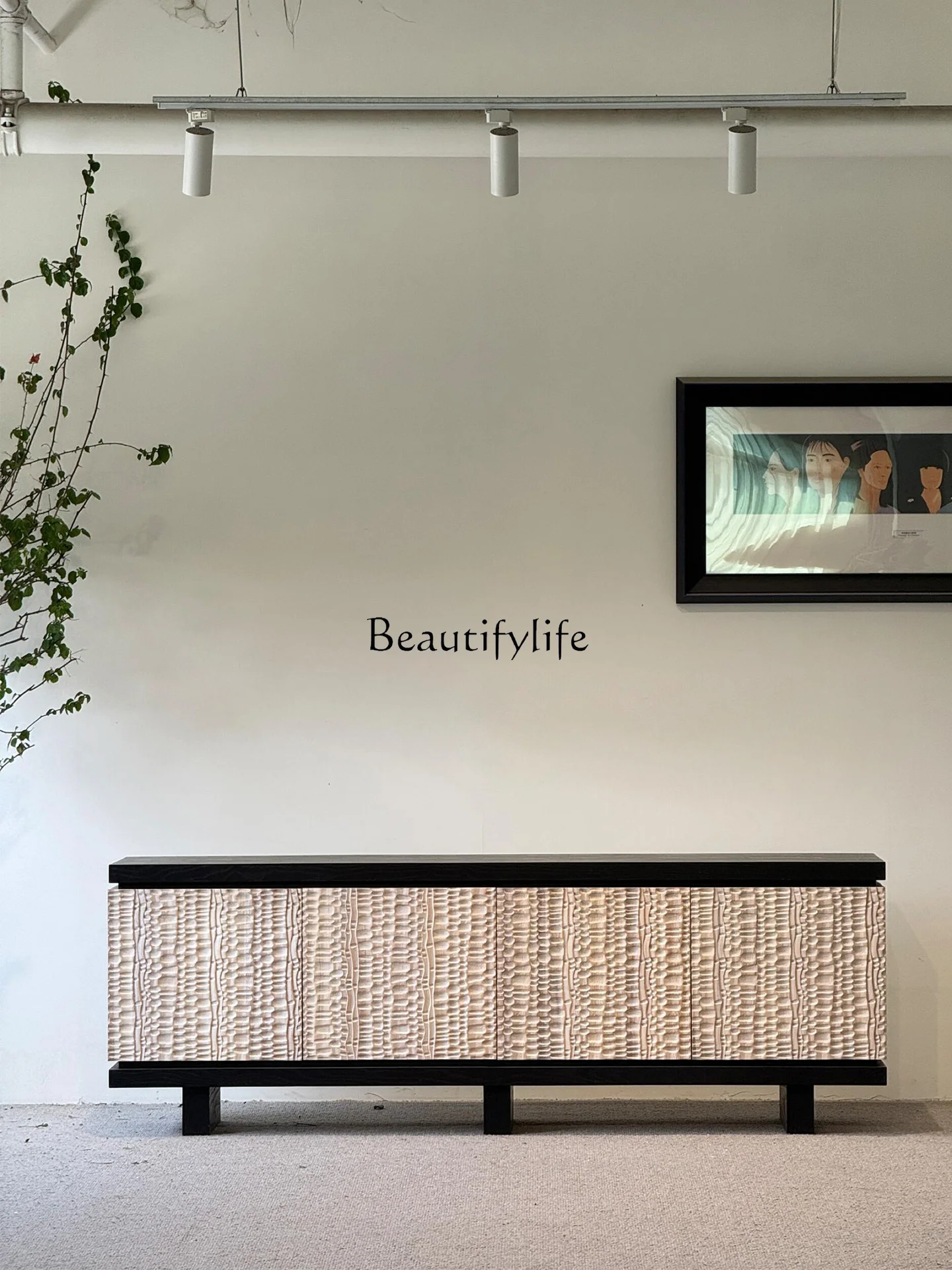 

Medieval solid wood TV cabinet living room modern simple light luxury storage cabinet