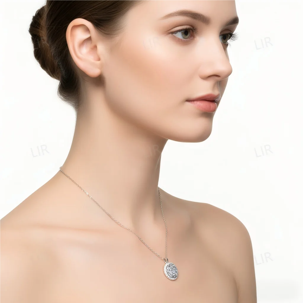 مجموعة مجوهرات LIR النسائية المخصصة: قلادة جوهرة مستديرة من شوبرت روز (متوهجة بالنجوم)، أقراط زهرة الزركون قيراط كبيرة لامعة #2