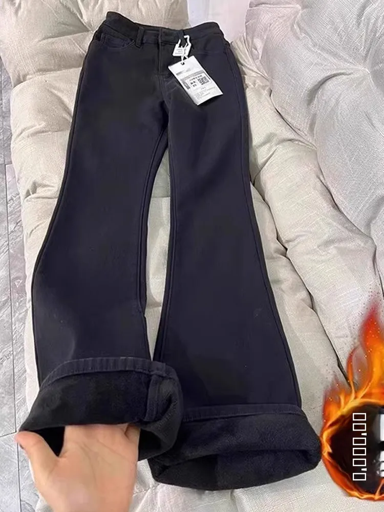 

Bla Thiened Fce Lined Bootcut Jeans Men's Autumn Winter Straight Leg Slim Fit Cleanfit American Sle High Waist Jeans