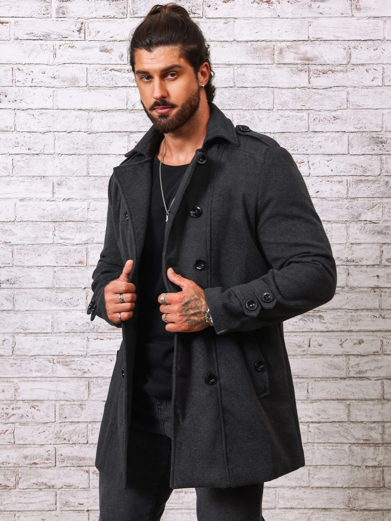

Men's Woolen Overcoat Jacket Solid High-End Autumn Winter Fashion Stand Collar Slim Fit Business Casual Daily Wear