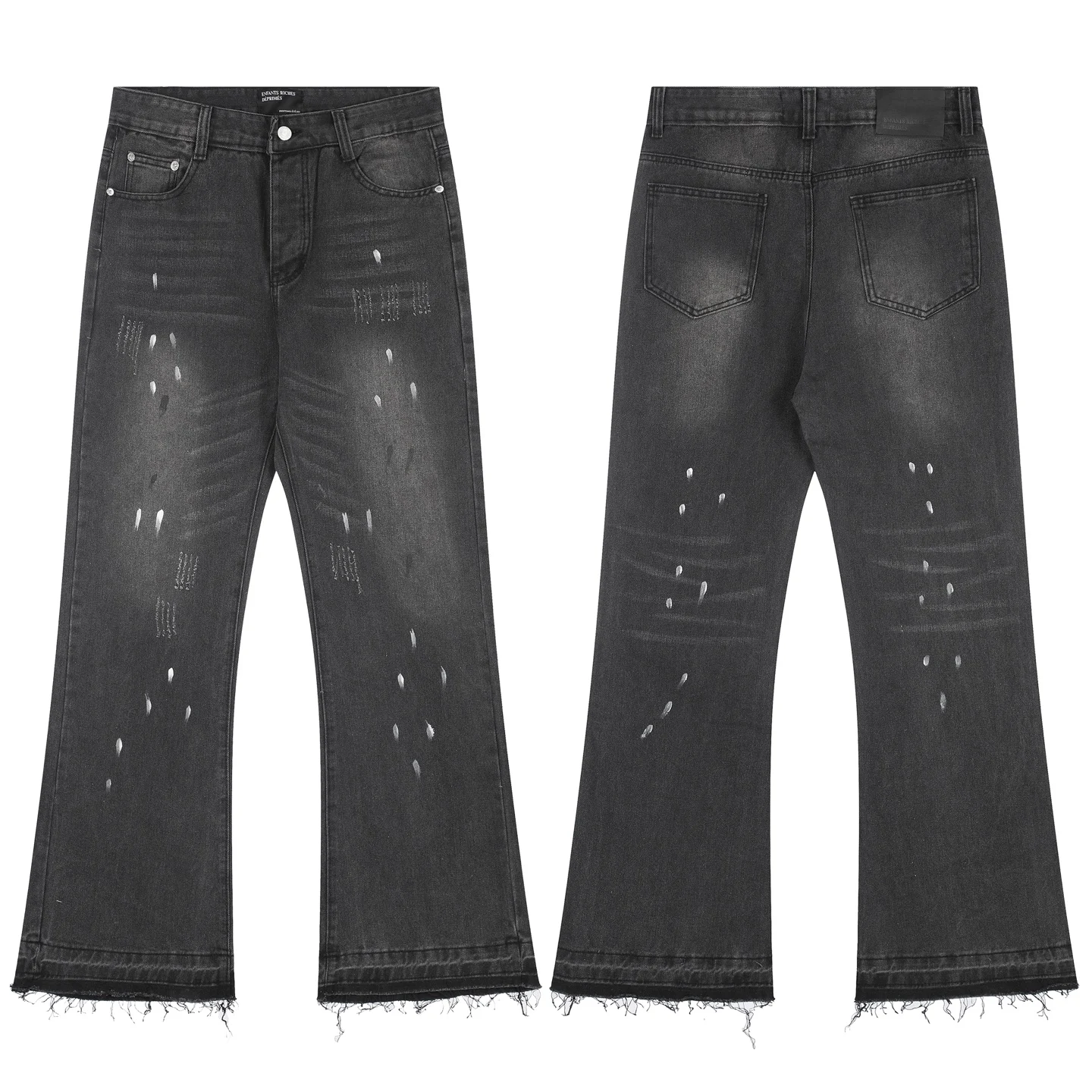 Men Splatter Paint Flare Denim Pants Whisker Vintage Washed Distressed Retro Bell‑Bottom Jeans Casual Streetwear Long Trousers