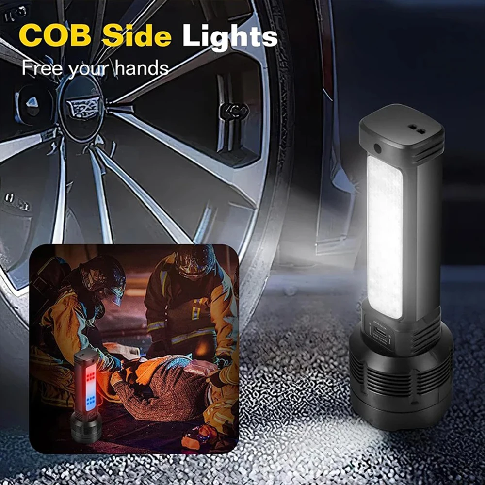Powerful LED Flashlight With COB Side Light Lantern USB Rechargeable Solar Powered Handheld Torch For Outdoor Camping Fishing