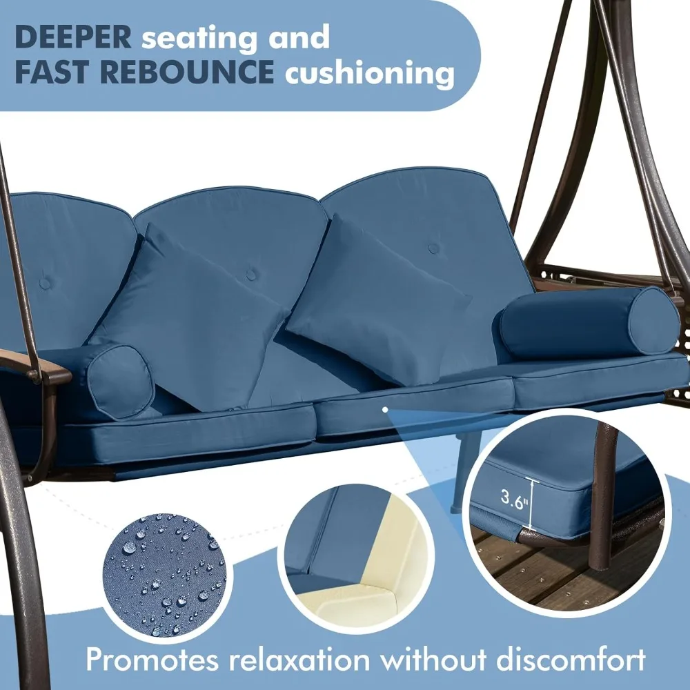 أرجوحة الشرفة الخارجية 3 في 1 قابلة للتحويل مع سطح صلب قابل للتعديل ووسادة سميكة للبالغين