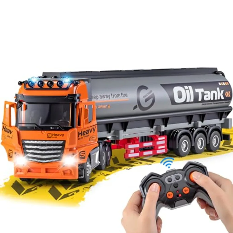 

9 Channel RC Semi Truck with Trailer Metal Cab 2.4Ghz Remote Control Oil Tanker Truck with Lights and Sounds Red Birthday Gift