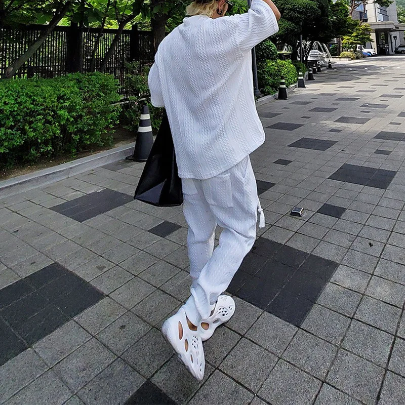 Summer New Casual Sweater Set Men's Summer Loose Short-sleeved T-shirt Trousers Men's Wool Suit Men's
