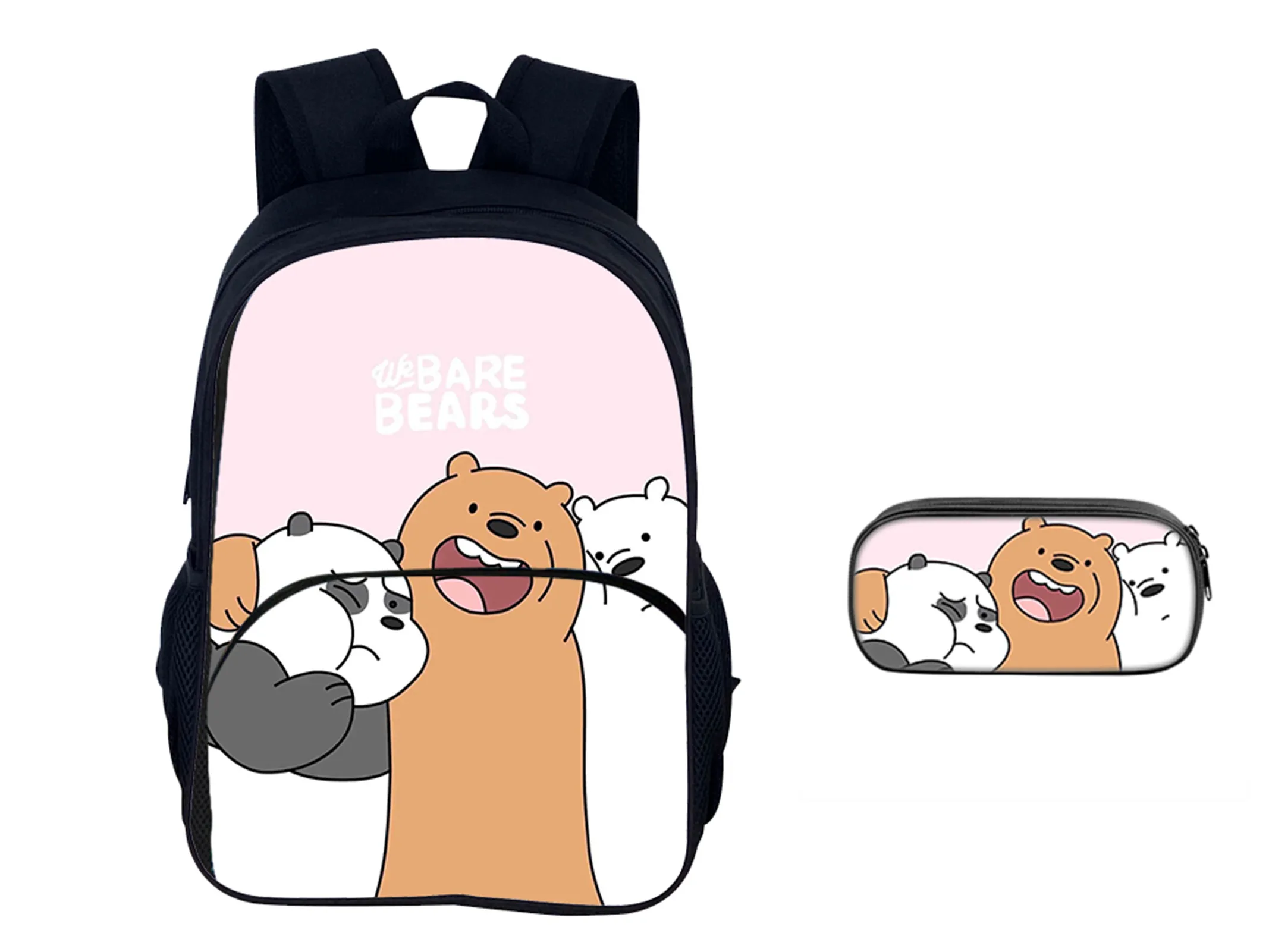 HOT We Bare Bears Student Large Daypack 2Pcs Set-Back to School Backpack and Pencil Box for Children