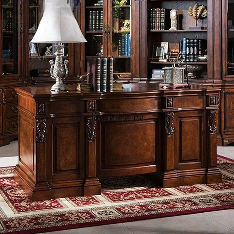 

12*American solid wood desk boss office European luxury writing desk