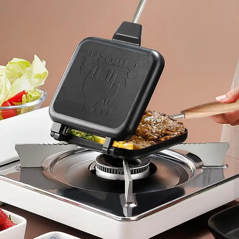 Grilled Cheese Maker Double Sided Detachable Portable Sandwich Cooker Camping Sandwich Maker Toaster With Wooden Handle