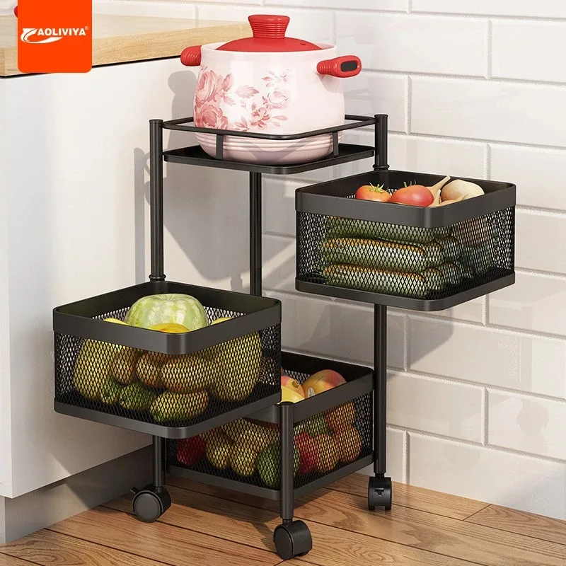 

AOLIVIYA Kitchen Vegetable Rack Stainless Steel Rotating Free Installation Fruit Basket Multi-layer Bathroom Storage Rack