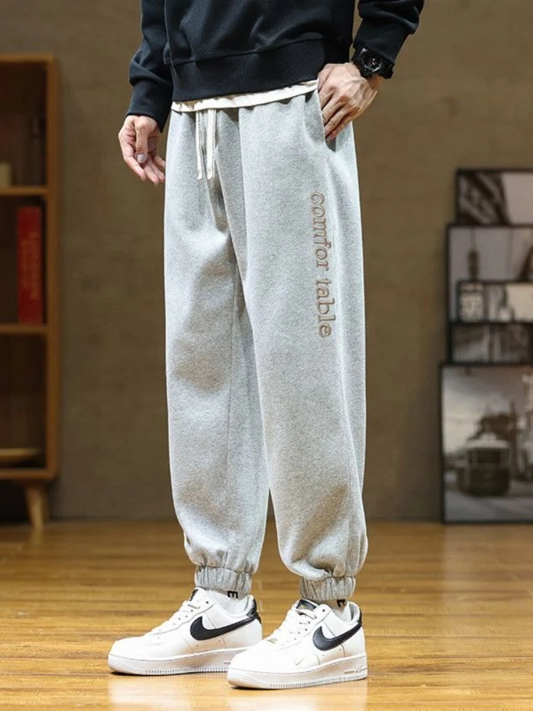 

2025 Autumn Casual Pants Men Drawstring Soft Comfortable Fashion Letter Embroidery Sweatpants Loose Foot Binding Male Trousers