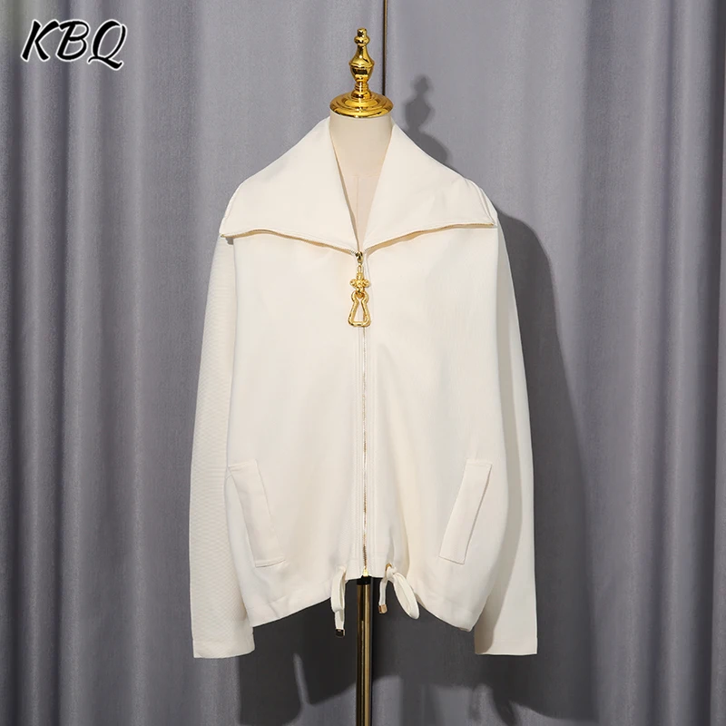 

KBQ однотонные свободные пальто на молнии для женщин, лоскутные карманы с лацканами и длинными рукавами, минималистичные повседневные куртки, женская мода, новинка