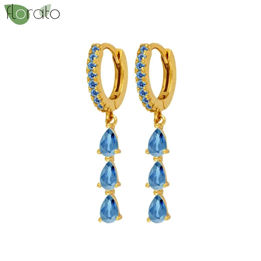 925 Sterling Silver Small Hoop Earrings, Blue Pendant