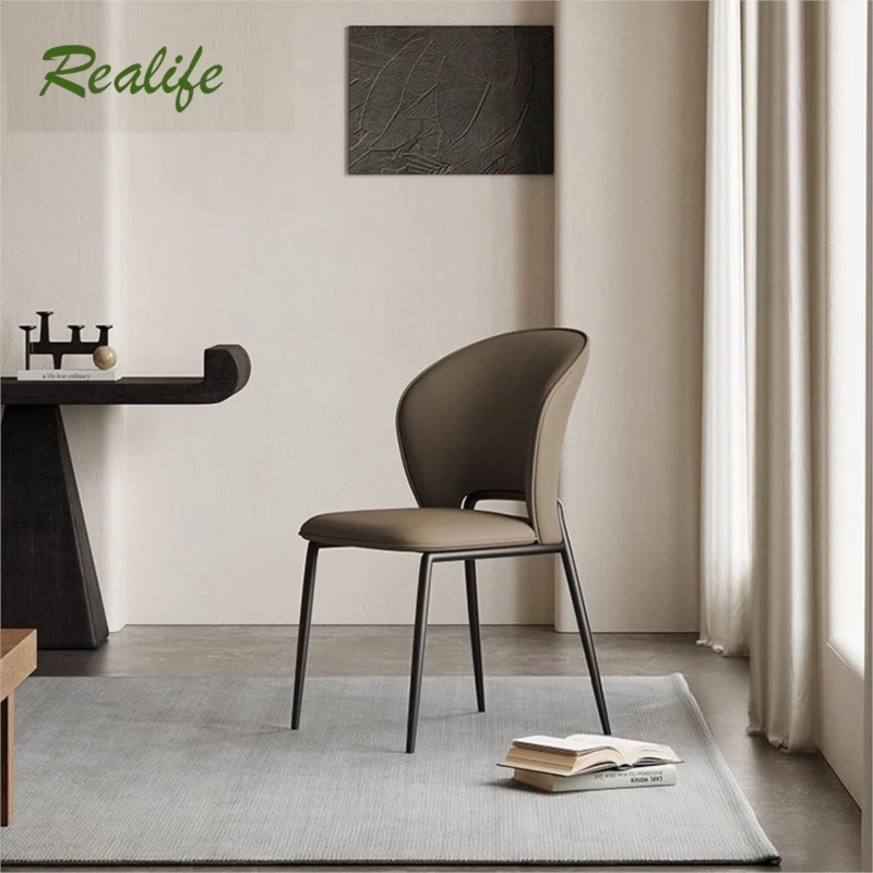 Realife Light Luxury Ultra Fiber Leather Dining Chair For Home Use Italian Minimalist High-end Restaurant Chair Soft Bag 2024