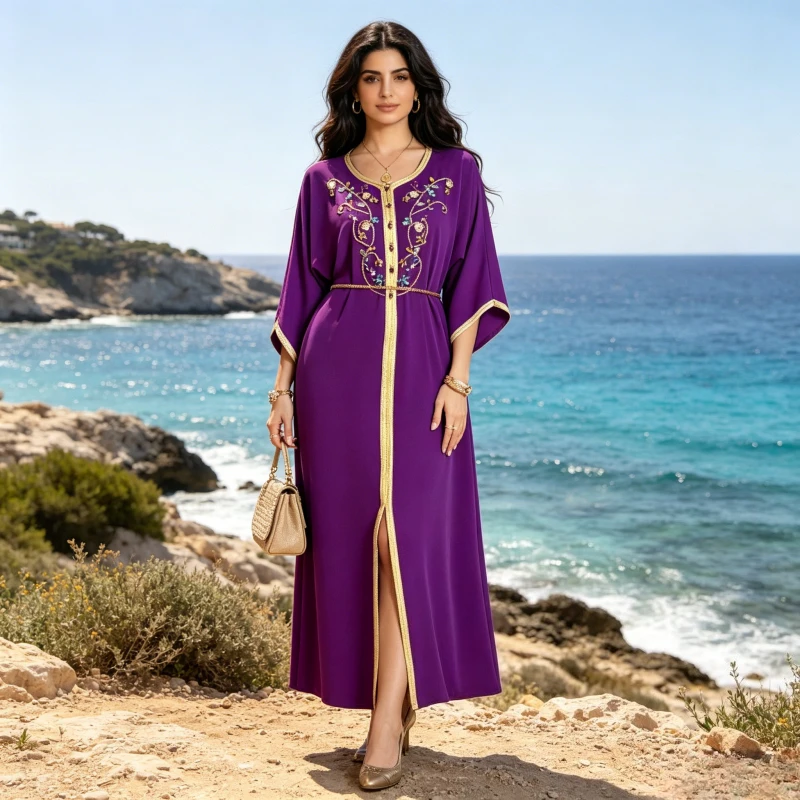 Dress Women Diamond Dubai Kaftan Abaya Eid Muslim Party Dresses Bat Sleeve Vestidos Ramadan Morocco  Arab Long Robe Jalabiya