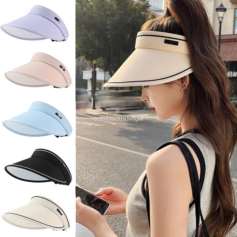 2024 New Summer Empty Top Sun Hat Anti Uv Female Outdoor Visor Cap Casual Shade Hat Straw Wide Large Beach Sunhat Lady